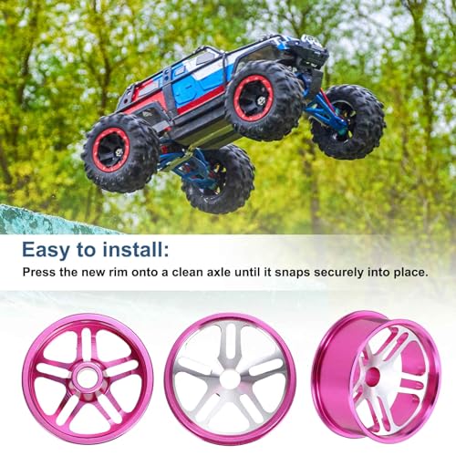 MECCANIXITY 4Pcs RC Car Wheel Rims, 23.5mm Dia 5-Spoke Pink Aluminum Alloy Wheel Rims Hex Hub for HSP RC Drift Racing Touring Car - color: Pink, size: 23.5mm Dia