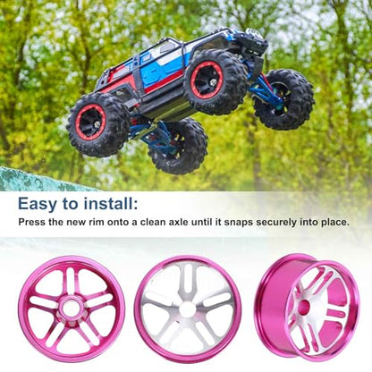 MECCANIXITY 4Pcs RC Car Wheel Rims, 23.5mm Dia 5-Spoke Pink Aluminum Alloy Wheel Rims Hex Hub for HSP RC Drift Racing Touring Car - color: Pink, size: 23.5mm Dia
