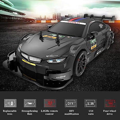 GoolRC RC Drift Car, 1:16 Scale 4WD 40KM/H High Speed RC Racing Car, 2.4GHz Electric Sport Drifting with Headlight, Drifting & Racing Tires for Adults (Black) - color: Black