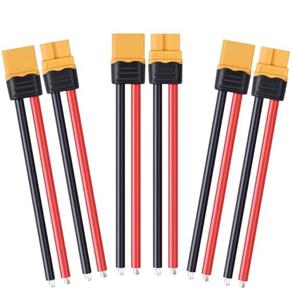 3 Pairs XT-60 XT60H Connector Plug Cable Male Female Connector Pigtail with 10cm 12AWG Silicone Wire Cable for RC Lipo Battery FPV Drone Car Boat - size: XT60H-10cm 12AWG