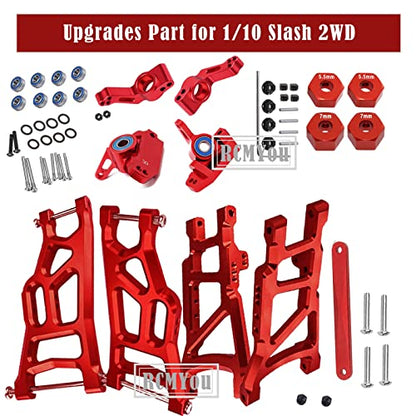 Upgrades Part for 1/10 Slash 2WD,Alloy Front Rear Suspension Arm,Caster Block,Steering Blocks,Rear Stub Axle Carriers Upgrades Hops Up Set for Slash 2WD,Red - color: Red