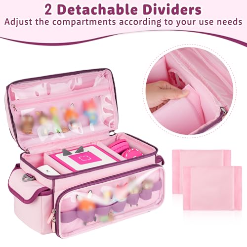 Carrying Case Compatible with Toniebox 2 & 1 Starter Set & Tonies Figures | Cute Storage Bag Fits for Tonies Characters,Headphones&Accessories, Travel Case with Clear Pocket&Speaker Window,Pink&Purple - color: Pink&Purple