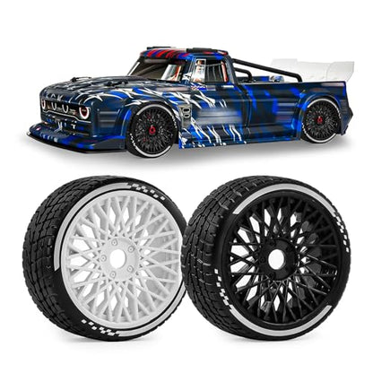 4PCS RC Highway Off-Road Truck Wheels & Tires - Compatible with 1/8 Typhon 6S BLX, 1/7 Infraction 6S BLX/Limitless - Foam Insert Plastic Rims （4 Small ） (Black（4pcs）) - color: Black（4pcs）