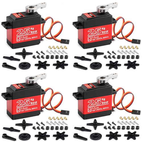 25KG Servo Motor High Torque Metal Gear for 1/10 1/8 RC Car 4 Pack | 27.5kg.cm Torque & 0.13s/60° Speed @8.4V, 180 Degree Digital Waterproof Standard Steering with 25T Horn for RC Crawler Robot