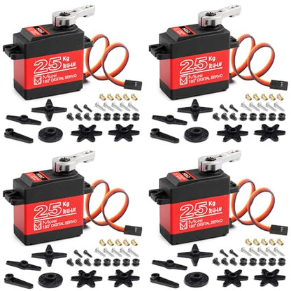 25KG Servo Motor High Torque Metal Gear for 1/10 1/8 RC Car 4 Pack | 27.5kg.cm Torque & 0.13s/60° Speed @8.4V, 180 Degree Digital Waterproof Standard Steering with 25T Horn for RC Crawler Robot