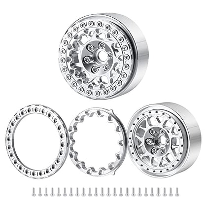 RCLIONS Aluminum 1.9" Beadlock Wheels Rims for AXIAL SCX10-I SCX10 II III AXI03007 TRX4 1/10th RC Crawler Truck Car | 1/10th RC Crawler Truck Car Upgrade Parts - color: Silver