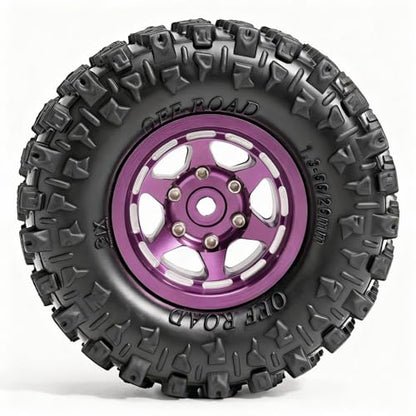 1.3” Aluminum Beadlock Wheels & Mud Terrain Tires Set for 1/18 1/24, -7.6mm Offset RC Crawler Car Fits TRX4M, Axial SCX24 AX24, Redcat Ascent-18, FCX24, 66 x 26mm, Pre-Assembled, 4 pcs Purple - color: Purple