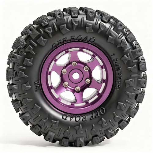 1.3” Aluminum Beadlock Wheels & Mud Terrain Tires Set for 1/18 1/24, -7.6mm Offset RC Crawler Car Fits TRX4M, Axial SCX24 AX24, Redcat Ascent-18, FCX24, 66 x 26mm, Pre-Assembled, 4 pcs Purple - color: Purple