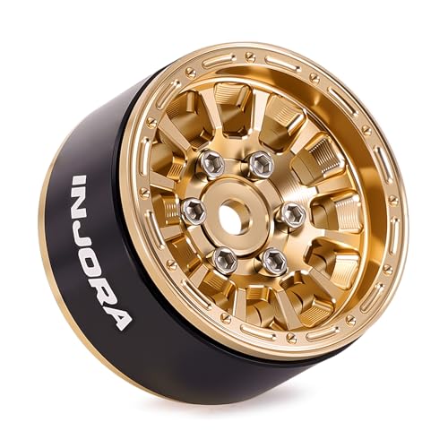 INJORA 1.0" Aluminum Beadlock Wheels 0mm Offset for 1/18 1/24 RC Crawler Upgrade, W1056(Gold) - color: Gold