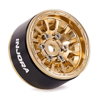 INJORA 1.0" Aluminum Beadlock Wheels 0mm Offset for 1/18 1/24 RC Crawler Upgrade, W1056(Gold) - color: Gold