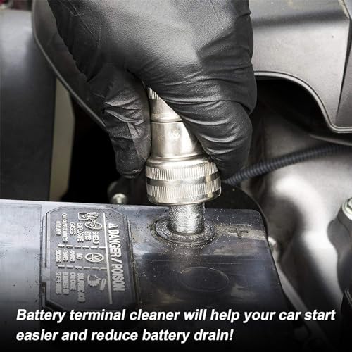 Battery Post Terminal Cleaner Tool Kit, 2 Cleaning Brushes and Battery Terminal Anti Corrosion Washers Protector Fiber, Universal Automotive Accessories for Car, Marine, Boat, RV