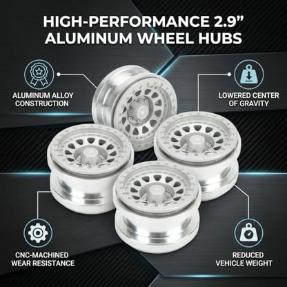 VBESTLIFE 4 PCS 2.9 Inch Wheels 12 Hole Alloy Wheels, 1/6 RC Car Wheels for AXAIL SCX6 1/6 RC Car - color: Silver