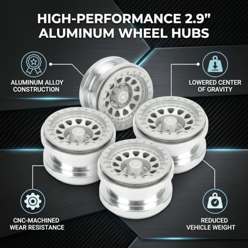 VBESTLIFE 4 PCS 2.9 Inch Wheels 12 Hole Alloy Wheels, 1/6 RC Car Wheels for AXAIL SCX6 1/6 RC Car - color: Silver