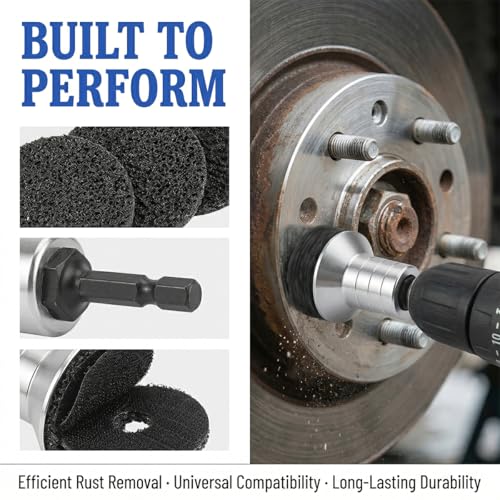 Car Wheel Hub Cleaning Tool, Brakewheel Lug Stud Rotor Rust Removal Disc with 5 Pads, 1 Adapter, Auto Brake Inner Rim Resurfacing Tool, Fits Power Drill or 1/2" Impact Driven Wrenches (Silver) - color: Silver