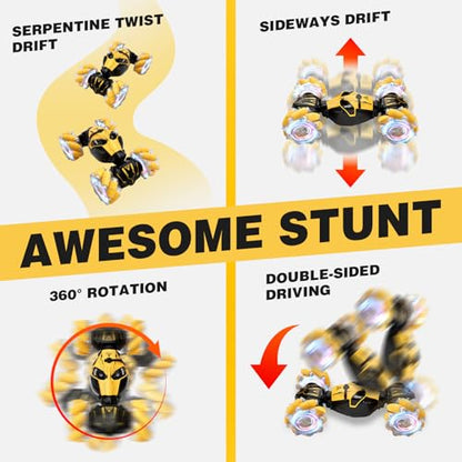 Remote Control Car for Boys 8-12, 4WD Gesture Sensing RC Stunt Car 2.4Ghz with Lights Music Sprayer RC Cars for Boys Age 4-7 8-12 Hand-Controlled Cars Toys Birthday Gifts for Kids Girls Yellow - color: Yellow
