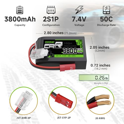 OVONIC 3800mAh 7.4V 2S1P TX Lipo Battery Pack with JST-SYP Plug for The QX7