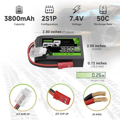 OVONIC 3800mAh 7.4V 2S1P TX Lipo Battery Pack with JST-SYP Plug for The QX7
