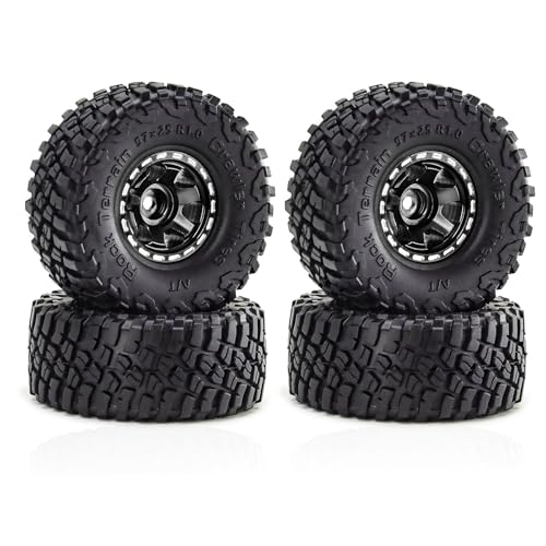 1.0 Beadlock Wheels and Tires Crawler Wheel Set for RC 1/24 Axial SCX24 Gladiator Bronco C10 Deadbolt AX24 FCX24 1/18 TRX4M Upgrade Parts (Style 1)
