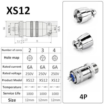 CLYXGS 4 Pack XS12 Aviation Plug Connector, 4 Pin 12mm Push-Pull Circular Connector, 6A 250V Quick Disconnect Wire Cable Male & Female Plug Socket Kit for Industrial, Automotive, and Marine - style: XS12-4