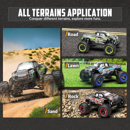 RACENT RC Truck 1:16 4x4 All Terrain RC Car 40KPH High Speed Remote Control Cars for Adults, Off-Road Monster Truck with 2.4Ghz Radio Control, 2 Batteries - color: Green