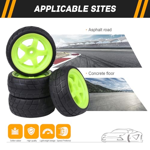 RC On-Road Tires and Wheels with 12mm Hex for 1/10 Traxxas 4Tec 2.0 3.0 HPI Racing RS4 HSP 94123 MST Tamiya Kyosho 1/14 WLtoys 144001 Drifting Touring Car, 4pcs