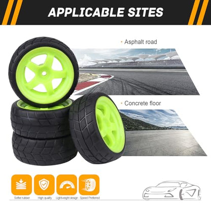 RC On-Road Tires and Wheels with 12mm Hex for 1/10 Traxxas 4Tec 2.0 3.0 HPI Racing RS4 HSP 94123 MST Tamiya Kyosho 1/14 WLtoys 144001 Drifting Touring Car, 4pcs