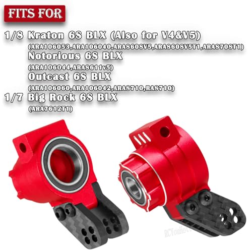RC Upgrades Part Front Knuckles Steering Blocks&Rear Hub Stub Axle Carriers for 1/8 Kraton (Also for V4&V5)/Notorious/Outcast 6S 4WD BLX,Steering Hops Up,Replaces #AR330505#AR330404,Red - color: Red - (Upgrades)