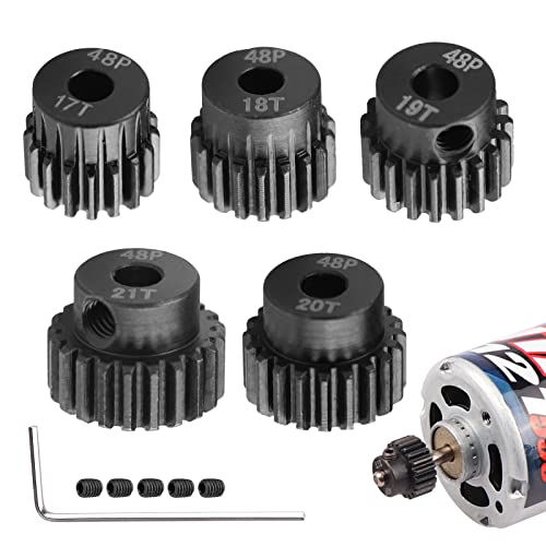 AIMROCK 5-Pack 48P RC Motor Pinion Gears Set: 17T 18T 19T 20T 21T Upgrade Parts for 1/10 RC Car 3.175mm Shaft Motor - size: 17T 18T 19T 20T 21T