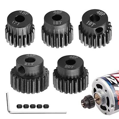 AIMROCK 5-Pack 48P RC Motor Pinion Gears Set: 17T 18T 19T 20T 21T Upgrade Parts for 1/10 RC Car 3.175mm Shaft Motor - size: 17T 18T 19T 20T 21T