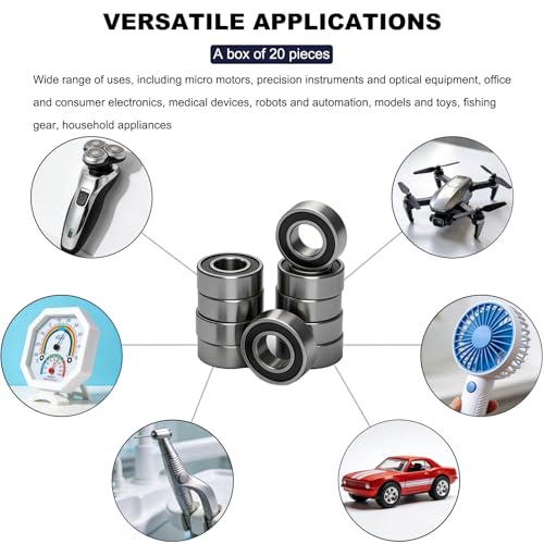 20 PCS MR84-2RS Miniature Deep Groove Ball Bearing 4mm Inner Dia 8mm OD 3mm Bore Double Rubber Sealed Ball Bearing Chrome Steel Bearing for Model Aircraft, Industrial Machine - size: MR84-RS