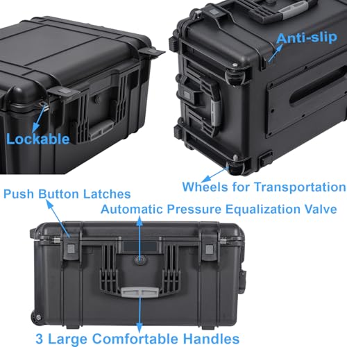 Regetek Rolling Hard Case with Foam,26 x 20 x 13 Inch, Equipment Case with Wheels and 4 Handles for camera, Drone,tool, electronics,Shockproof, Waterproof, TSA Friendly, Inner 22.64"X 16.73"X9.84"