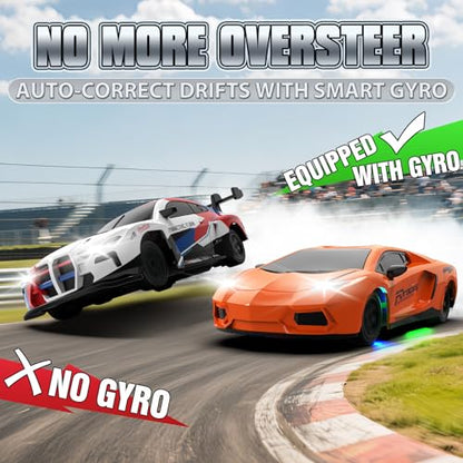 RC Drift Car, 1/43 Mini RC Drift Car with Gyro, 2.4GHz Full Proportional Control, 20KM/H 4WD High Speed Remote Control Alloy, LED Lights & Drift Tires, Toys Gift for Adults, Boys and Girls - color: Orange