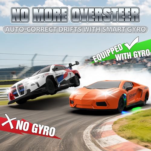 RC Drift Car, 1/43 Mini RC Drift Car with Gyro, 2.4GHz Full Proportional Control, 20KM/H 4WD High Speed Remote Control Alloy, LED Lights & Drift Tires, Toys Gift for Adults, Boys and Girls - color: Orange