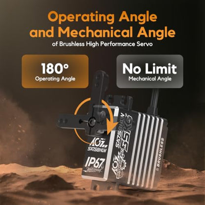 AGFRC 55KG Waterproof Brushless 1/10 1/8 RC Servo Motor(SA75BHLW) | 55KG High Torque, 0.110sec Speed, IP67 Waterproof, Programmable, Full Metal Gear, Ideal for 1/8 1/10 Rigs/Boats