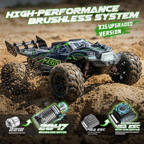 Hosim 1/10 Brushless RC Cars for Adults & Boys 60+ KPH, Fast RC Truck | 4x4 Off-Road All-Terrain Big Remote Control Car, Oil-filled Shock & Metal Drivetrain, Hobby RC Cars Toy Gift