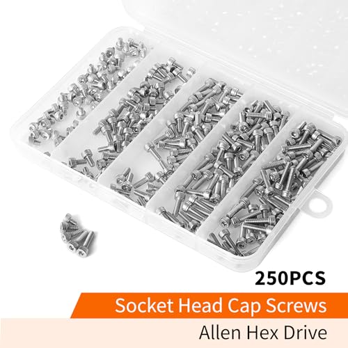 M3 x 4mm 6mm 8mm 10mm 12mm Hex Socket Head Cap Screws Bolts, 304 Stainless Steel, Metric Machine Fully Threaded, Bright Finish, Allen Hex Drive, Assortment Kit 250PCS - size: M3 x 4/6/8/10/12mm (250PCS)