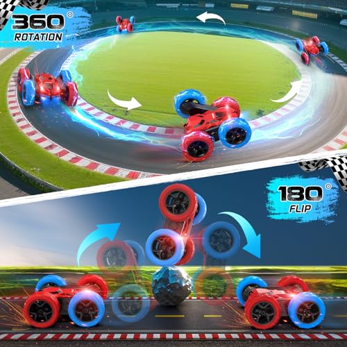 cosone RC Stunt Car for Kids, Blue&Red, Rechargeable, 2.4Ghz | 360° Rotating, 6-10 Years Old, Remote Control, Birthday Gift - color: Red&blue
