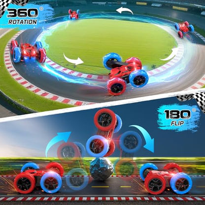 cosone RC Stunt Car for Kids, Blue&Red, Rechargeable, 2.4Ghz | 360° Rotating, 6-10 Years Old, Remote Control, Birthday Gift - color: Red&blue