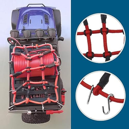 SING F LTD Remote Control Car Roof Cargo Net Compatible with Axial Gladiator Bronco 1/24 RC Crawler Elastic Car Accessories with Hooks 6.5 * 8CM, Red - color: Red
