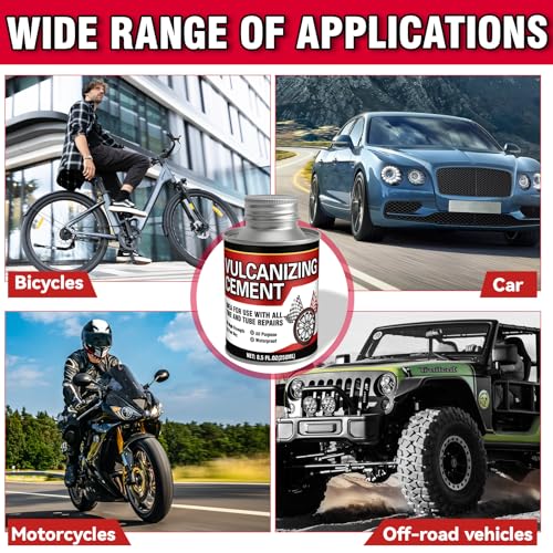 Chemical Vulcanizing Cement, Waterproof Tire Repair Glue 8.5 FL.Oz, Fast Drying Rubber Adhesive with Brush Top, Clear and Durable, Ideal for Car, Motorcycle, Bike