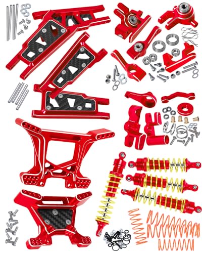 Upgrades Part for 1/10 Rustler 4x4 (VXL),Alloy RC Shock Absorber,Suspension Arm,Caster Block,Steering Blocks,Rear Stub Axle Carriers,Steering Bellcranks,Shock Tower,Red - color: Red - Upgrades