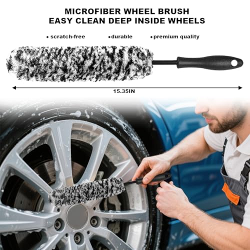 Bittwee 7 PCS Car Wheel Brush Kit, Scratch Free Soft Bristle Automobile Tire Rim Detailing Cleaner Tool Set, Vehicle Tyre Washing Brush Accessories, Universal for Truck SUV RV