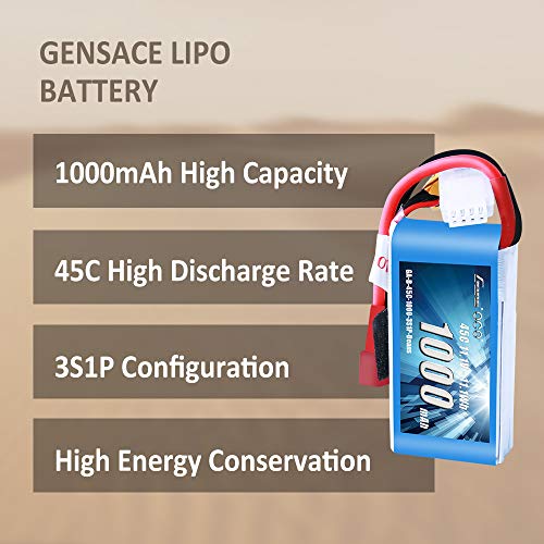Gens ace 11.1V 1000mAh 3S 45C LiPo Battery Pack with T Plug for RC Plane Car Boat Truck Heli Airplane