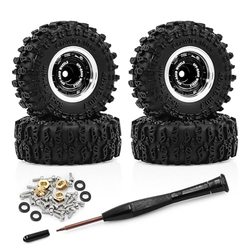 0.7" Aluminum Beadlock Wheels and Tires Set for 1/30 Axial SCX30 RC Crawler – Upgrade Parts (Black-297) - color: Black-297