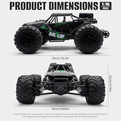 1:16 RC Cars for Adult,45km/h 4WD Off-Road Remote Control Car All-Terrain Fast RC Truck with Two 1500mAh Batteries Green - color: Green