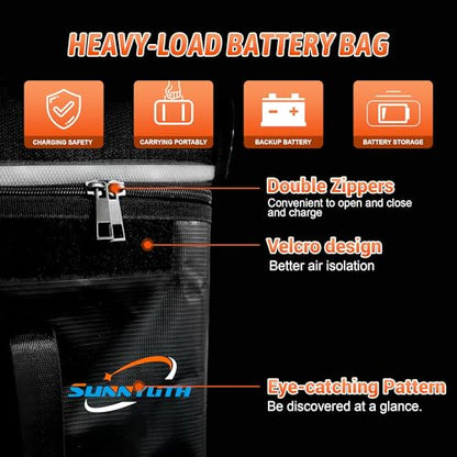 E-Bike Fireproof Battery Safe Bag Explosionproof Waterpprof - Large Capacity Fireproof Lipo Pouch with Double Zipper for Lithium ion EBike Battery Charging & Storage (19.29*4.33*7.09 in) - size: 19.29×4.33×7.09 in