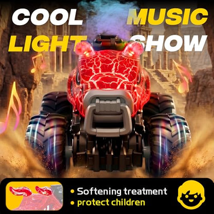 BEZGAR Monster Truck Toys, 1:18 Remote Control Monster Truck with Water Spray & Dancing Spins, 4WD RC Truck for Boys 4-7, RC Cars with 2 Batteries, Toys for 4+ Year Old Boys - color: Red