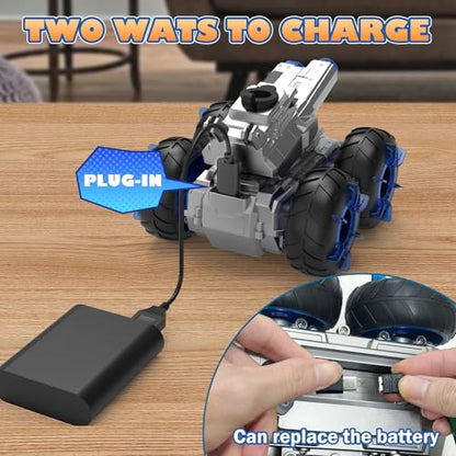 Amphibious Remote Control Car with Water Gun | Waterproof Gesture Sensing RC Stunt Cars,Monster Truck Rc Boat, Swimming Pool Toys,Birthday Gifts for Boys Girls 8+ yrs - color: Blue