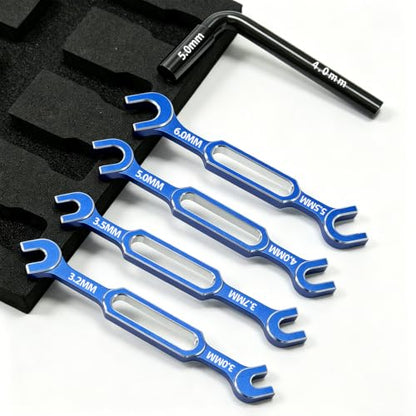 4pcs RC Turnbuckle Wrench 3.0/3.2/3.5/3.7/4.0/5.0/5.5/6.0mm Nut Ball Joint Remover with Thin Hex Nut Driver 4mm & 5mm, RC Repair Tool for RC Crawler Car Boat Upgrade Parts, Blue & Silver