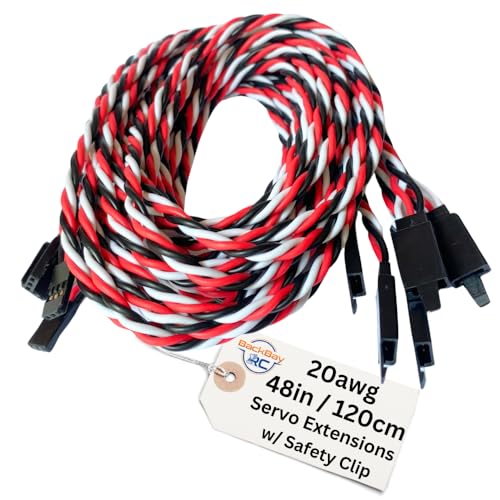 BackBayRC - 20awg Servo Extension Wire w/Safety Clip - 100 Strands for RC Vehicles, Drones, E-Bikes - 7 Lengths / 5 Wires per Pack (120CM / 48in / 4ft) - style: 120CM / 48in
